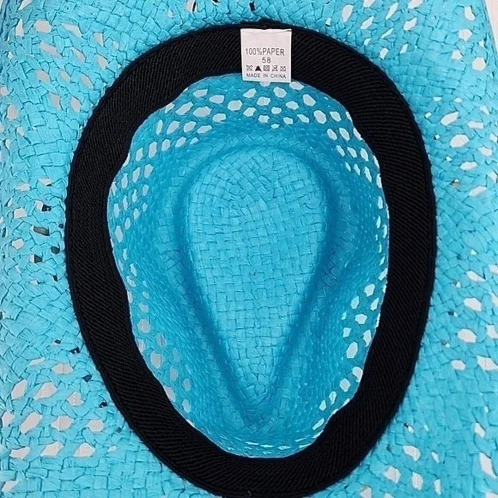 Turquoise Straw Cowboy Hat with Beaded Band Western Cowgirl NWT